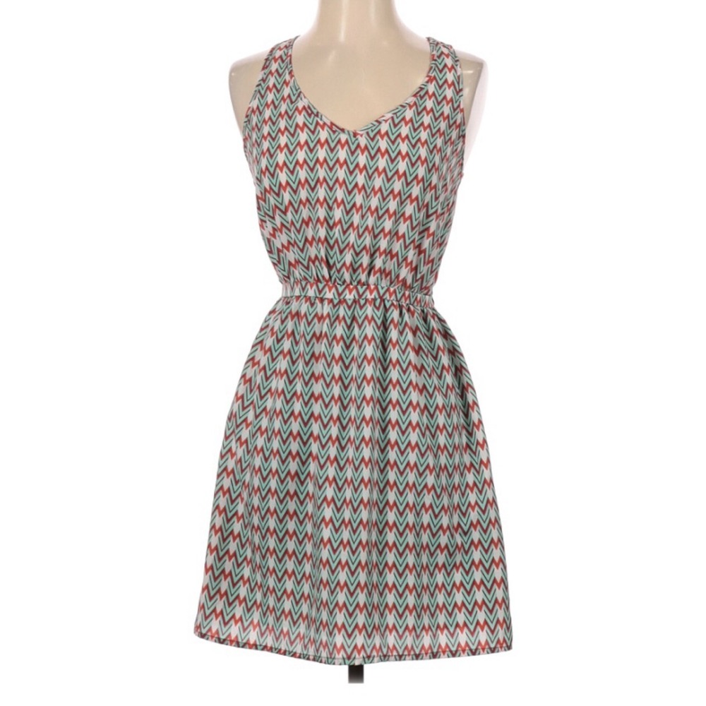 Bebop Womens Mini Dress Size Small Blue Chevron Sleeveless